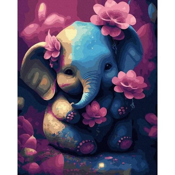 Malowanie po numerach Słoń z kwiatami