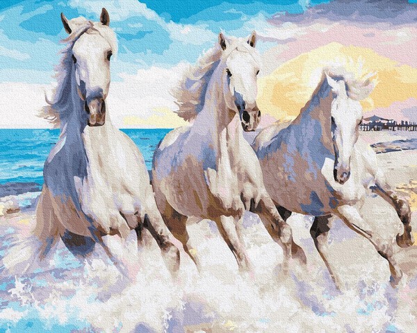 Malowanie po numerach Trójca białych koni