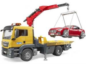 MAN TSG Pomoc drogowa z autem Roadster czerwonym i modułem L&S