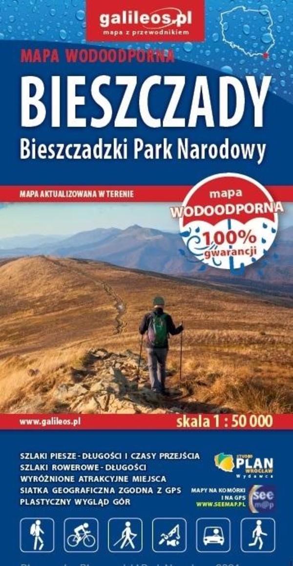 Bieszczady Bieszczadzki Park Narodowy Mapa turystyczna w skali 1:50 000