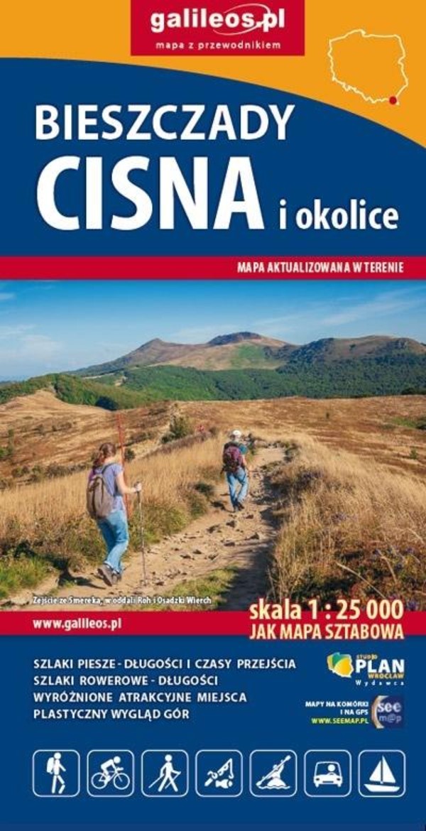 Mapa turystyczna Bieszczady Cisna i okolice 1:25 000