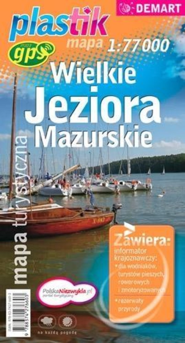 Mapa turystyczna. Wielkie Jeziora Mazurskie (plastik) Skala 1:77 000