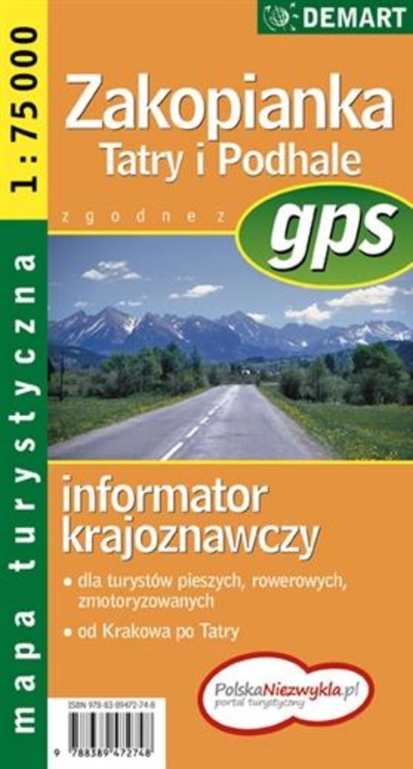 Mapa turystyczna. Zakopianka Tatry Podhale (gps) Skala 1:75 000