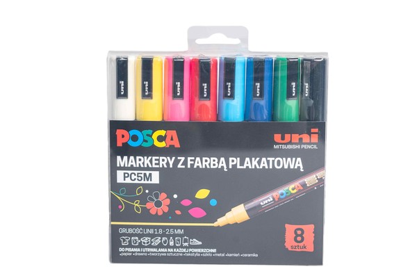 Markery pc5-m zestaw 8 sztuk markerów posca uni