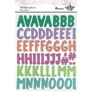 Naklejki papierowe brokat alfabet i cyfry 109szt