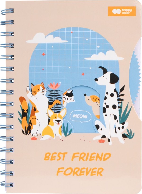 Notes a5 na spirali cat&dog z okienkiem 80 ark. happy color