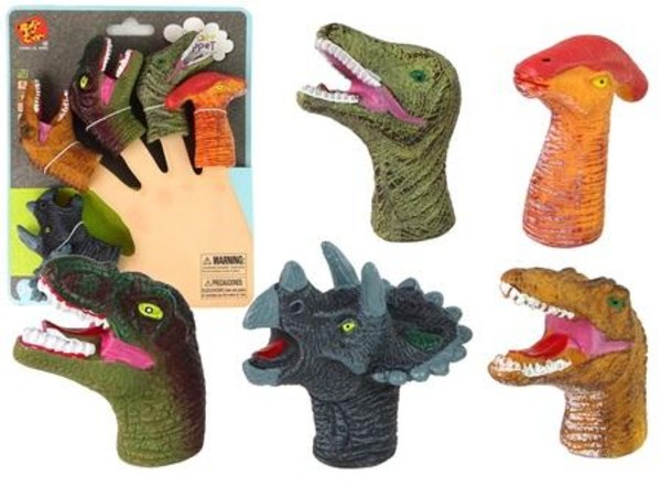 Pacynki na palce Dinozaury kolorowe 5 sztuki