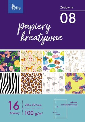 Papiery kreatywne 205x292mm. 16 arkuszy. Zestaw nr. 8