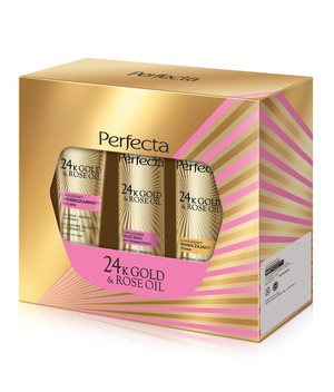 24K Gold & Rose Oil Zestaw prezentowy (Peeling drobnoziarnisty & Mleczko & Tonik)