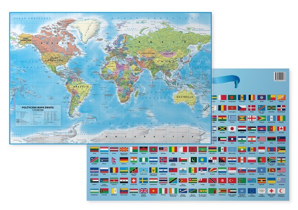 Podkładka dwustronna na biurko świat polityczny z flagami 1:70 000 000