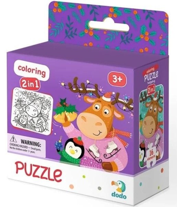 Puzzle + kolorowanka Renifer i pingwin 16 elementów