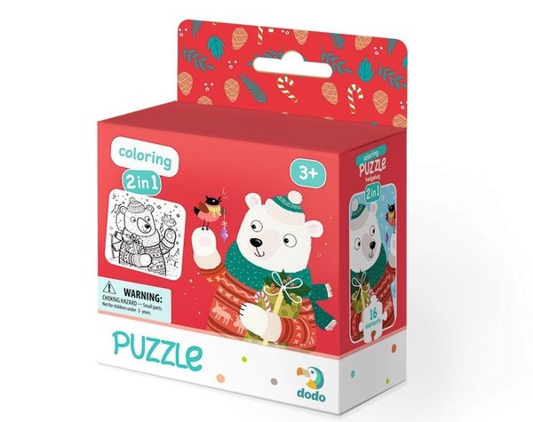 Puzzle + kolorowanka Świąteczny niedźwiadek 16 elementów