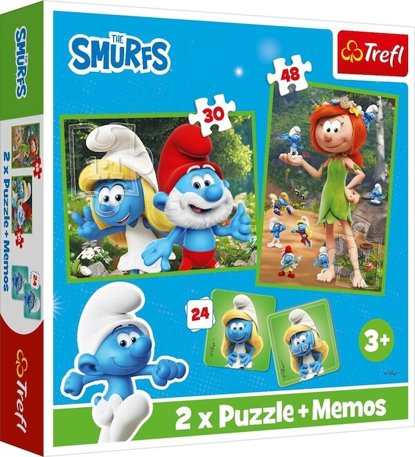 Puzzle 2w1 + memos Wesołe zabawy Smerfów