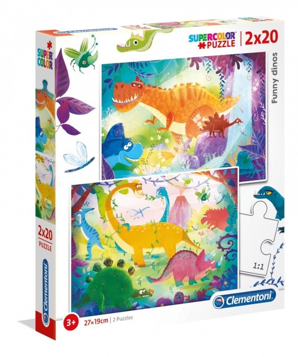 Puzzle Super Kolor - Śmieszne Dinozaury 2x20 elementów