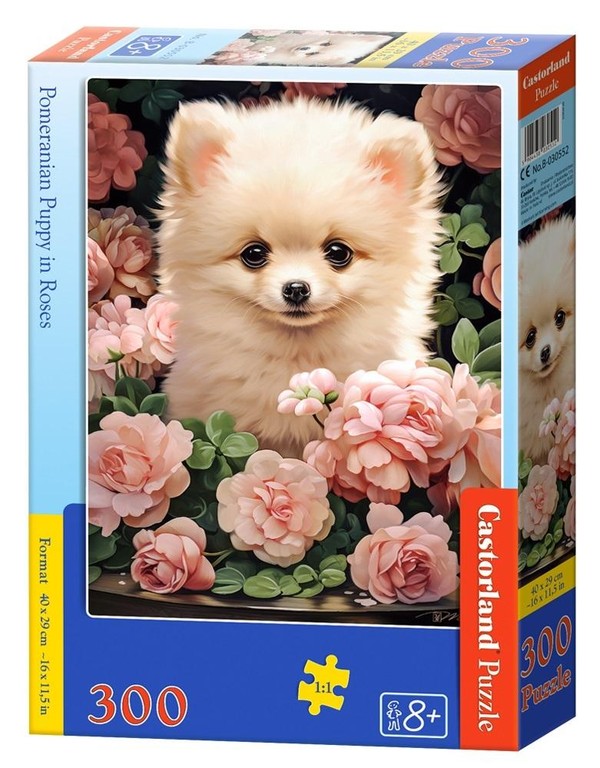 Puzzle Pomeranian Puppy in Roses 300 elementów