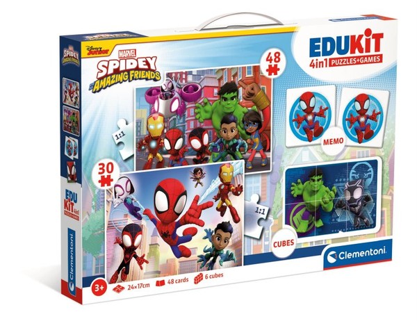 Zestaw Edukit Puzzle 30,48 elementów + Memo + Klocki Spidey