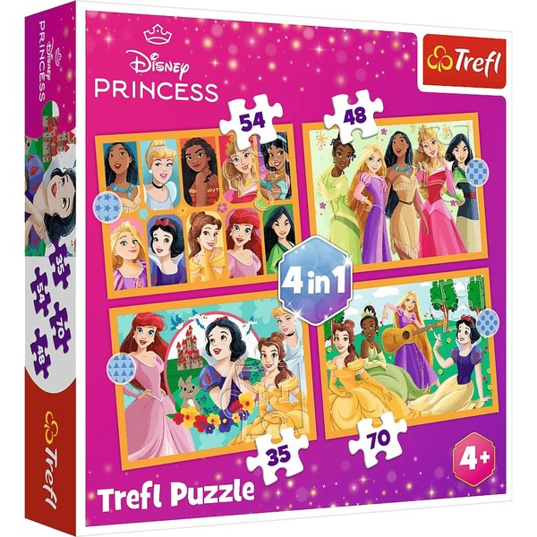 Puzzle 4w1 Bajkowe historie Księżniczki Disney 35, 48, 54 i 70 elementów