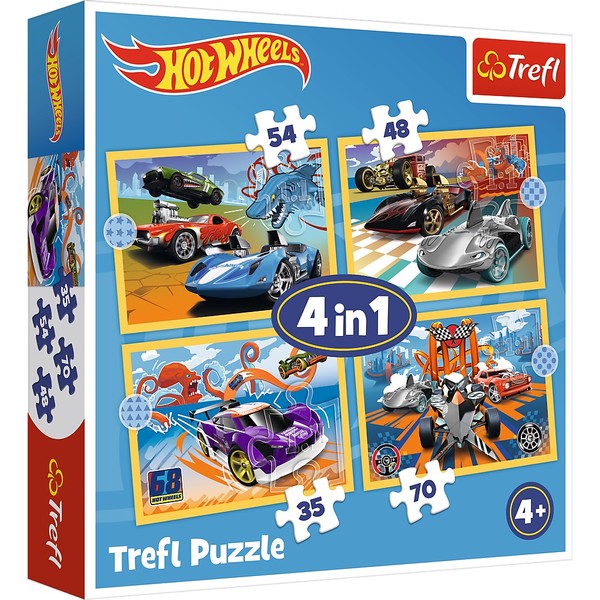 Puzzle 4w1 - Pojazdy Hot Wheels 35, 48, 54 i 70 elementów