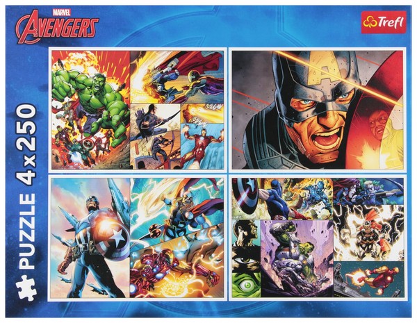 Puzzle Bohaterskie dni Avengers 4x250 elementów