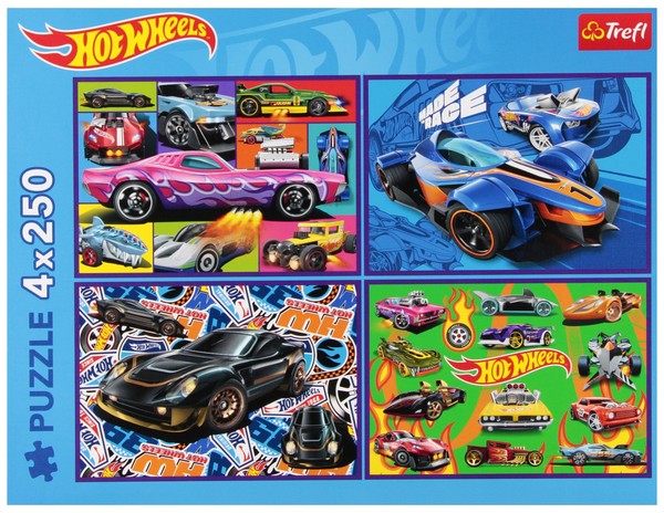 Puzzle Wyścigowe auta Hot Wheels 4x250 elementów