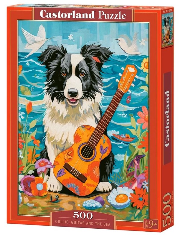 Puzzle Border Collie, gitara i morze 500 elementów