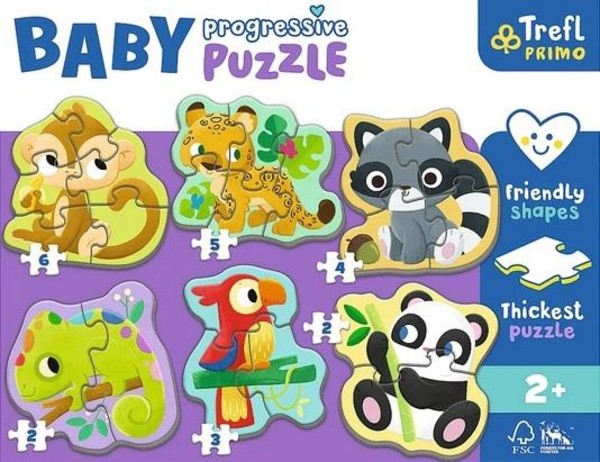 Puzzle Baby Progressive Zwierzęta 2, 3, 4, 5, 6 elementów