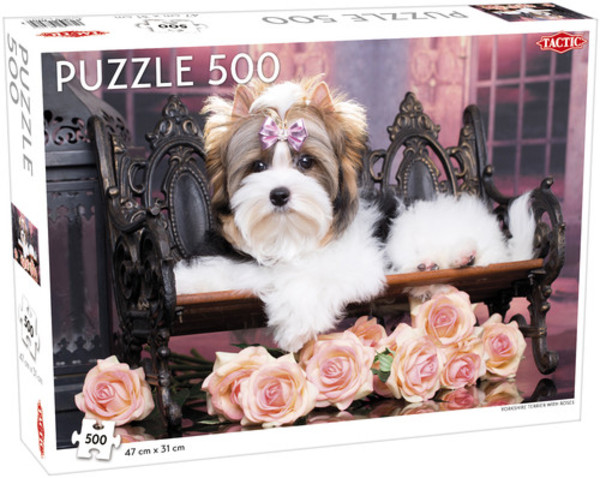 Puzzle Yorkshire Terrier z różami 500 elementów