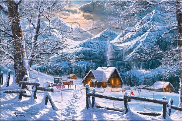 Puzzle Kartka pocztowa Snowy Morning 24 elementy