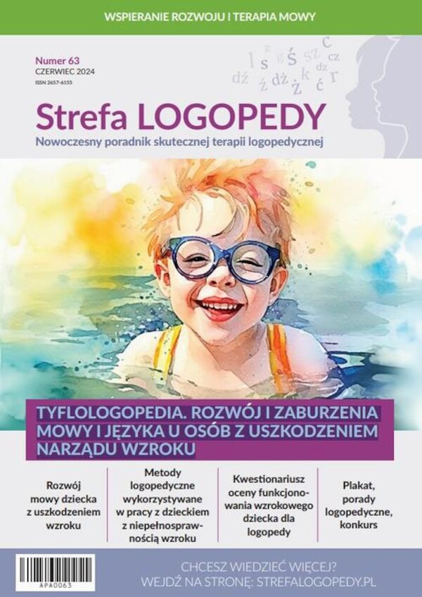 Strefa LOGOPEDY, numer 63, Tyflologopedia. Rozwój i zaburzenia mowy i języka u osób z uszkodzeniem narządu wzroku - pdf