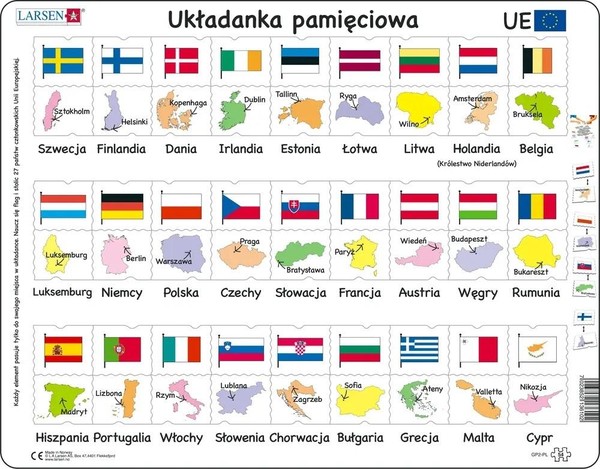 Układanka Unia Europejska - Flagi, stolice 54 elementy