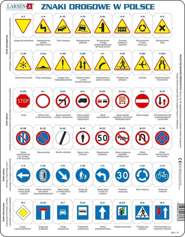 Układanka Znaki drogowe w Polsce 48 elementów