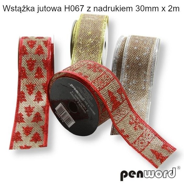 Wstążka ozdobna jutowa nadruk BN 30mmx2m (8szt)