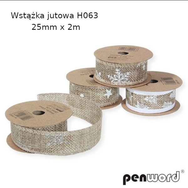 Wstążka ozdobna jutowa nadruk BN 25mmx2m (16szt)