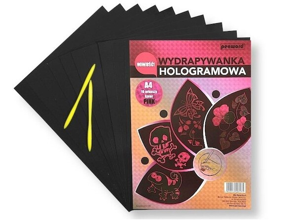 Wydrapywanka hologramowa A4 różowa