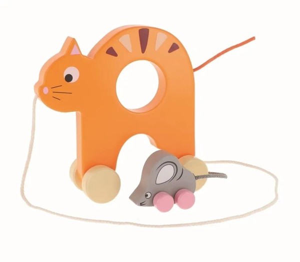 Zabawka drewniana - Kotek i Mysz na kółkach