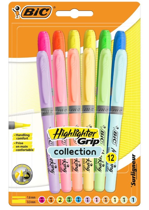 Zakreślacz bic highlighter grip collection 12 kolorów blister