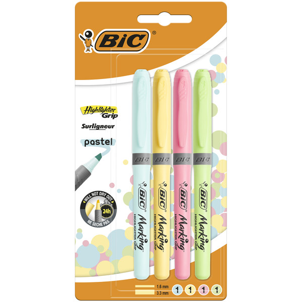 Zakreślacz highlighter grip pastel mix bic blister 4szt