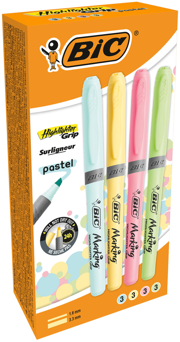 Zakreślacz pastel bic highlighter grip mix 12 sztuk