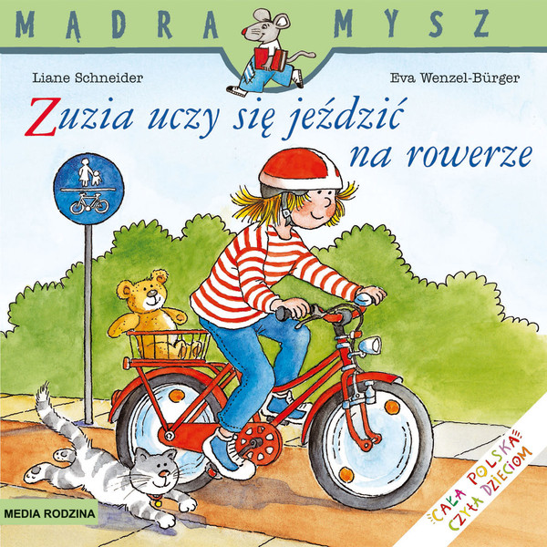 Zuzia uczy się jeździć na rowerze. mądra mysz